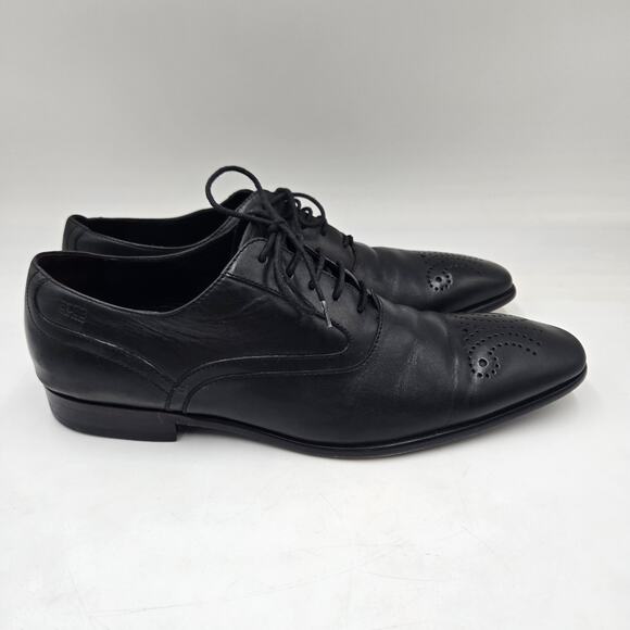 Hugo Boss Shoes Mens Sz 10 Oxfords Black Leather Dress Formal Classic Lace Up